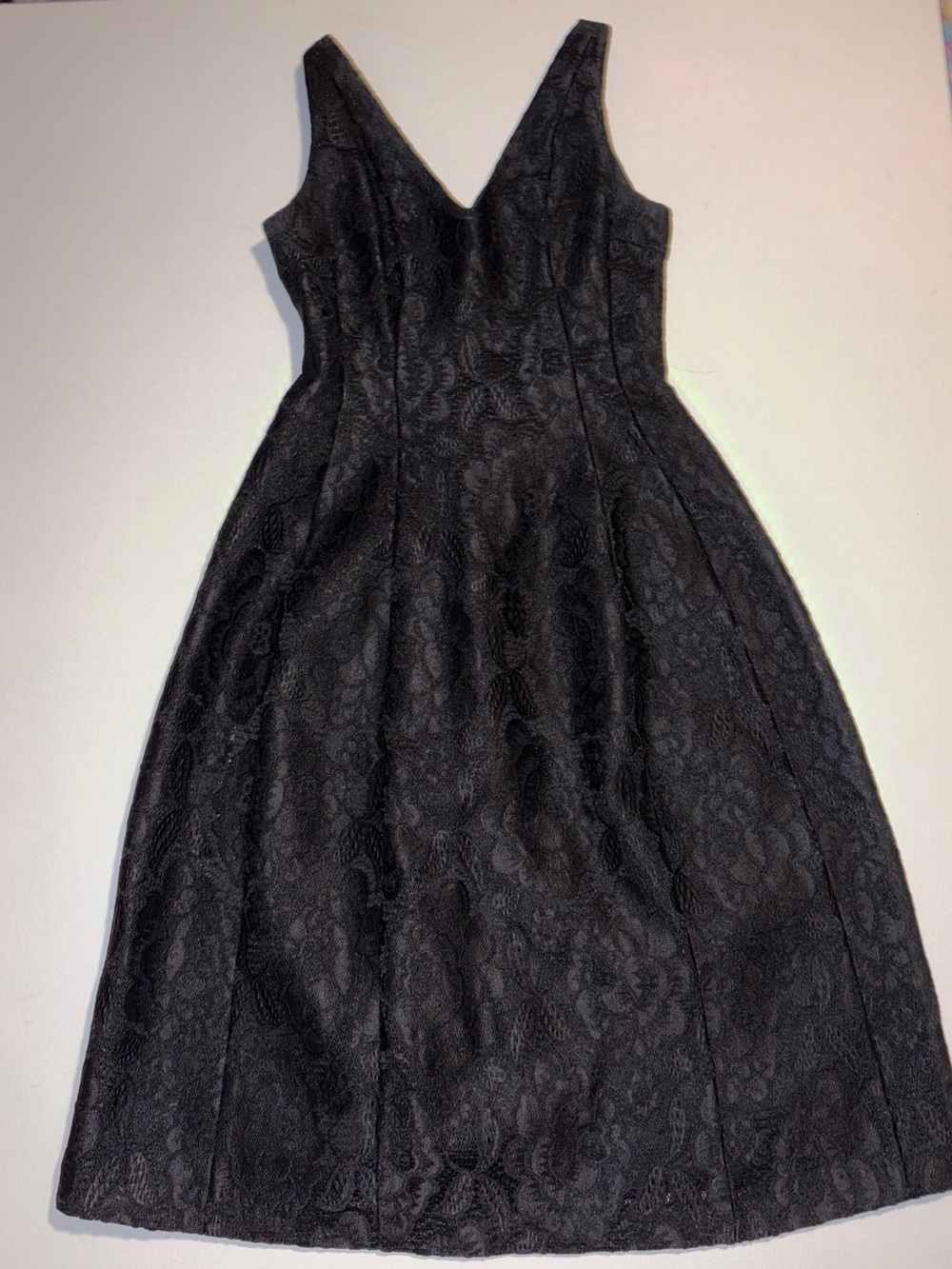 Betty JACKSON Black Floral Lace Jacquard V-Neck Midi Dress 10